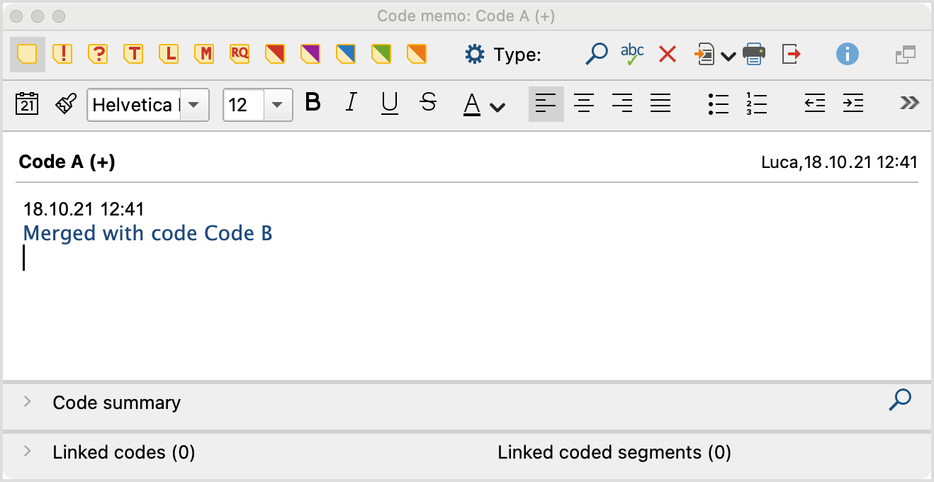 Code memo with merging info
