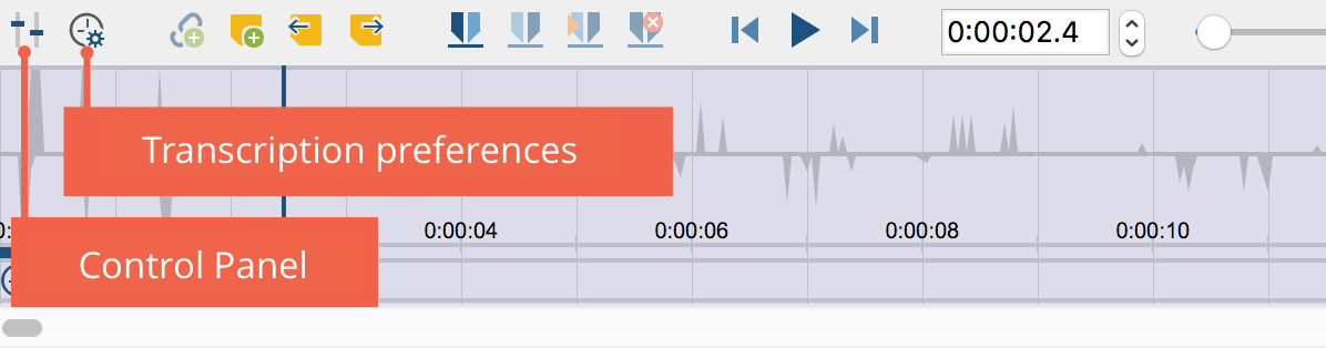 Open Transcription Settings and the control panel Open Transcription Settings and the control panel