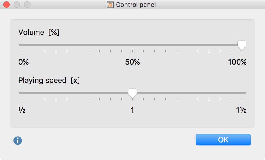 Adjust the volume and speed of playback in the "Control Panel"