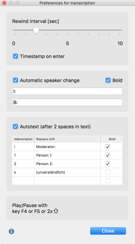 Transcription Settings Transcription Settings