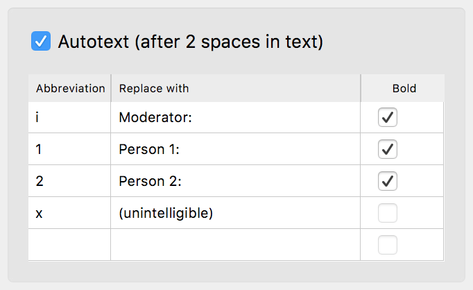 Autotexts make transcribing easier Autotexts make transcribing easier