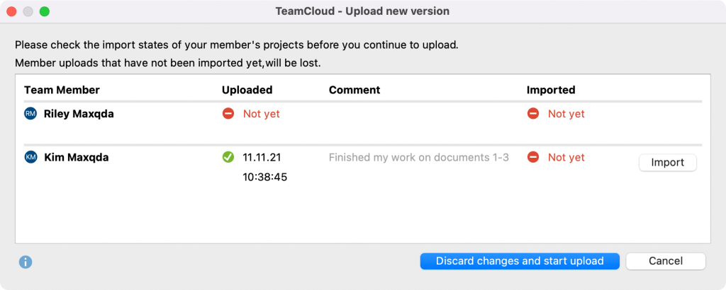 Import status check dialog before uploading a new project version Import status check dialog before uploading a new project version