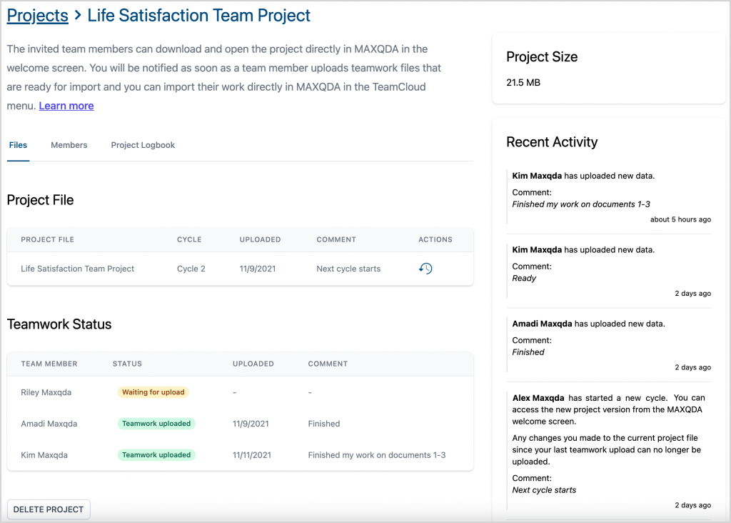 Project detail page Project detail page