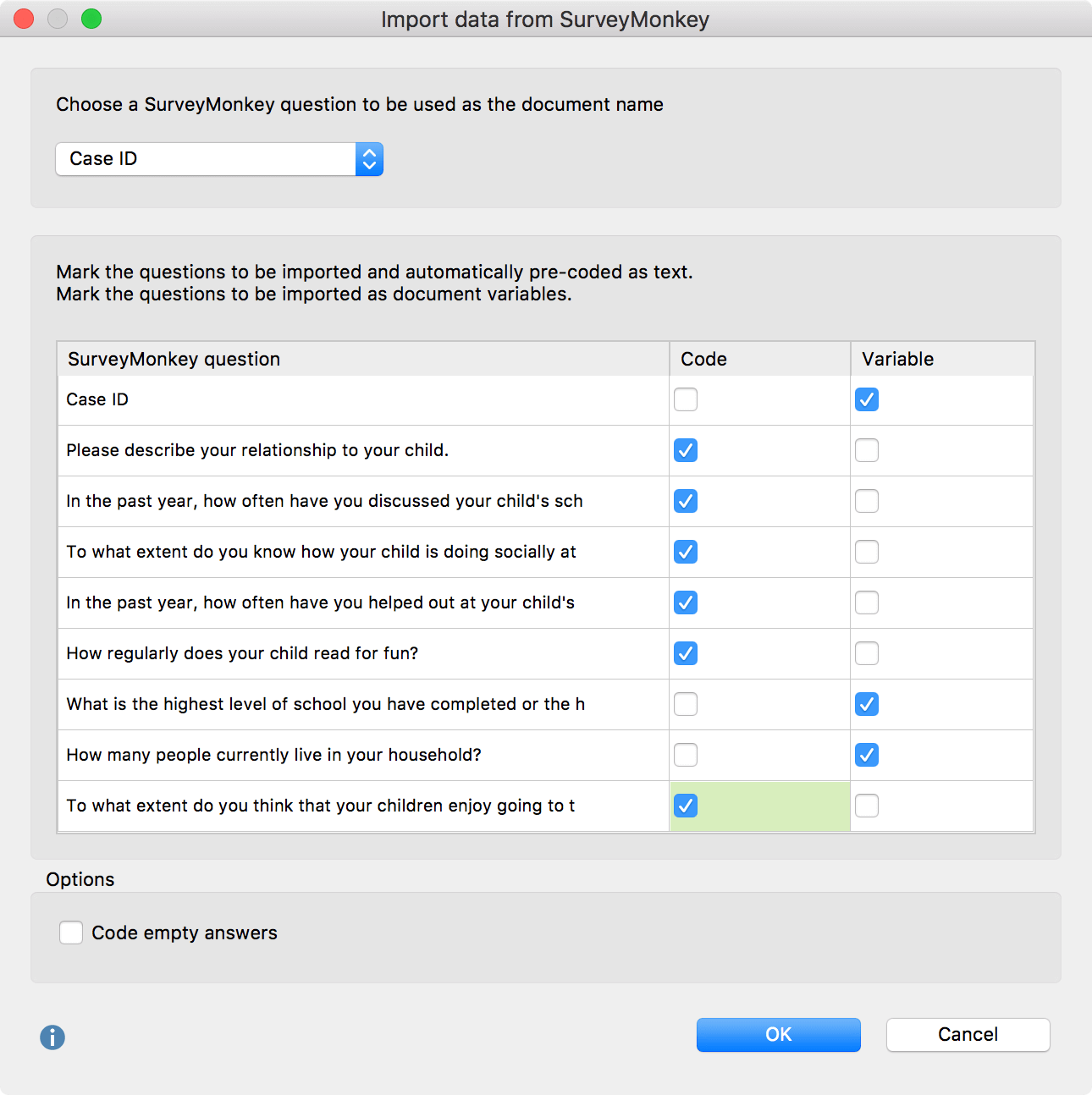 Import surveys into MAXQDA