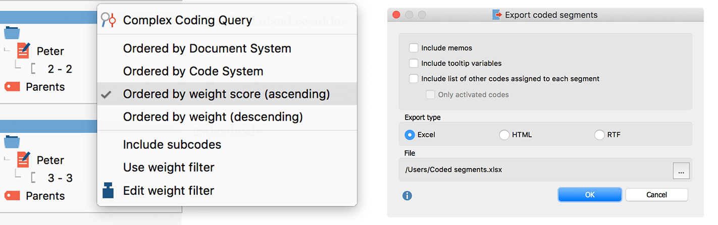 Sort Codings by Weight and Export