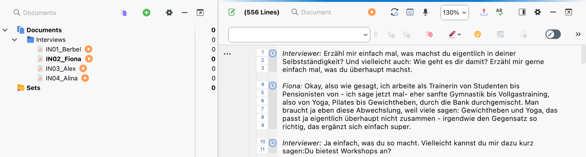 Fig. 2: The data after the import with activated line numbering