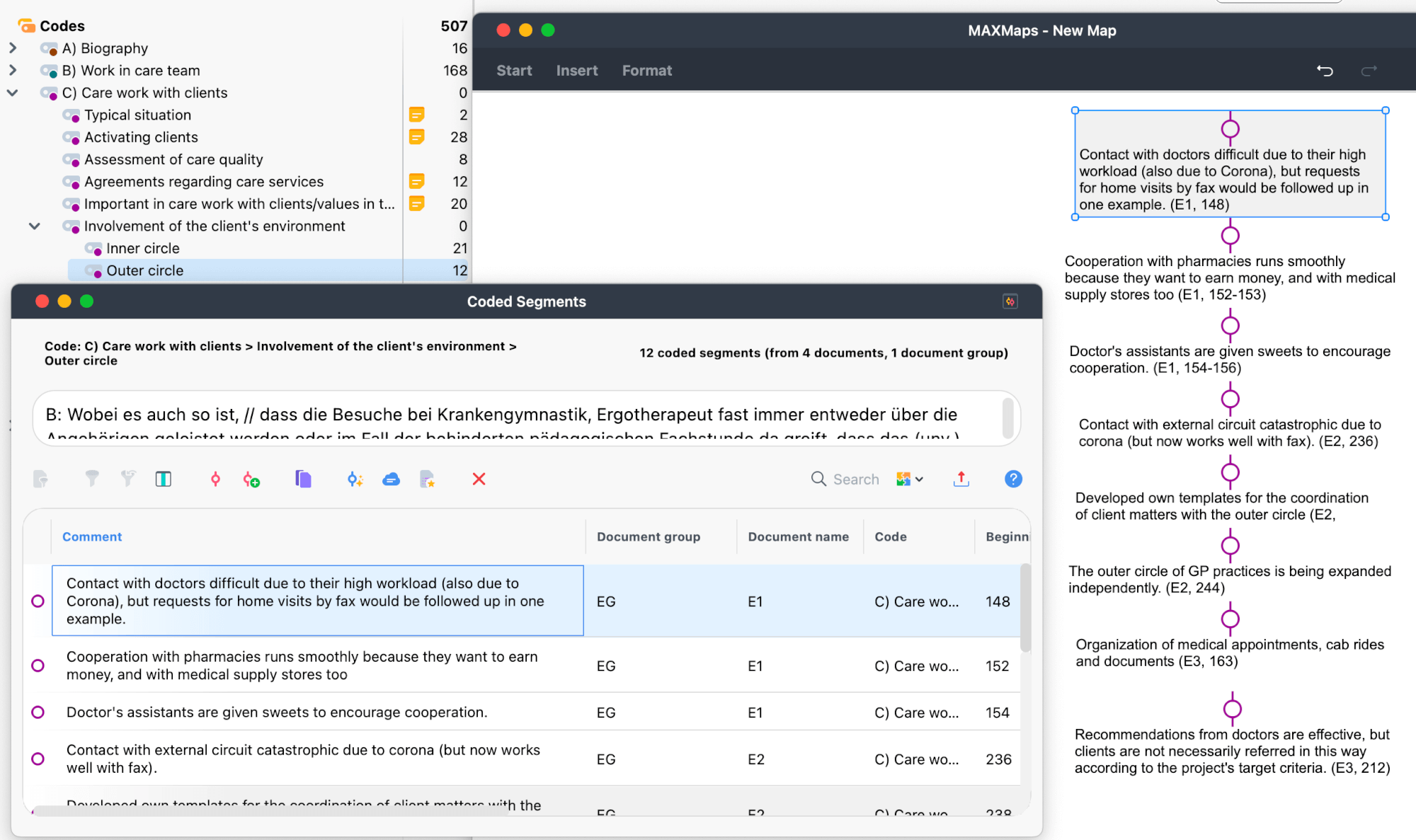 Inserting summaries into the visual workspace MAXMaps