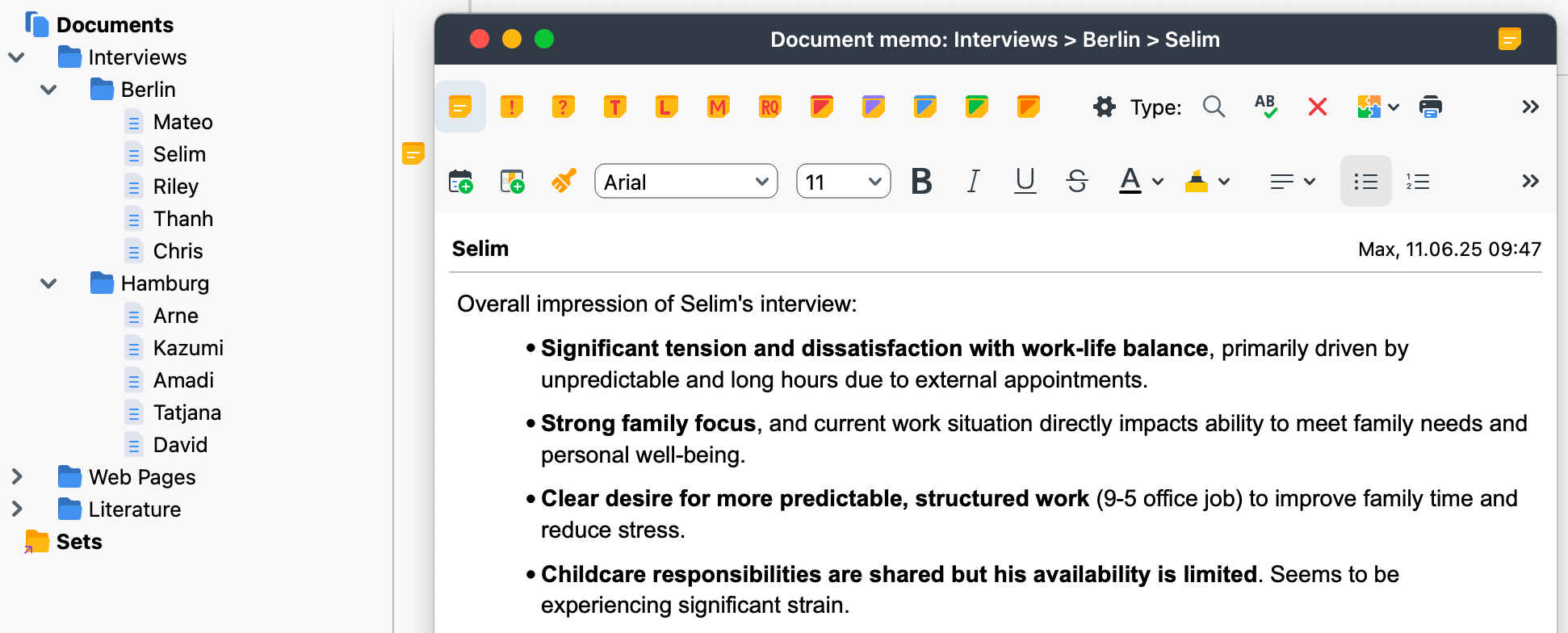 Figure 6: A document memo containing overall notes for an interview Figure 6: A document memo containing overall notes for an interview