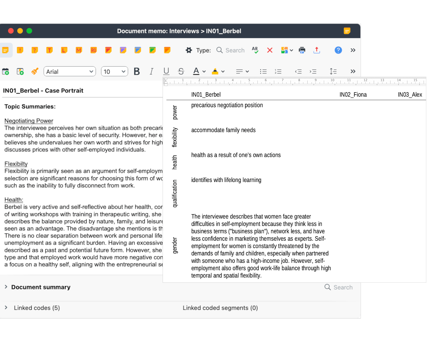 Fig. 9: The process of creating a manual table of summaries based on a document memo. The memos were copied over into a table in Microsoft Word and then reduced to a short statement.