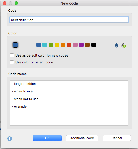 Document analysis: Figure 3: Creating a new code with code memo