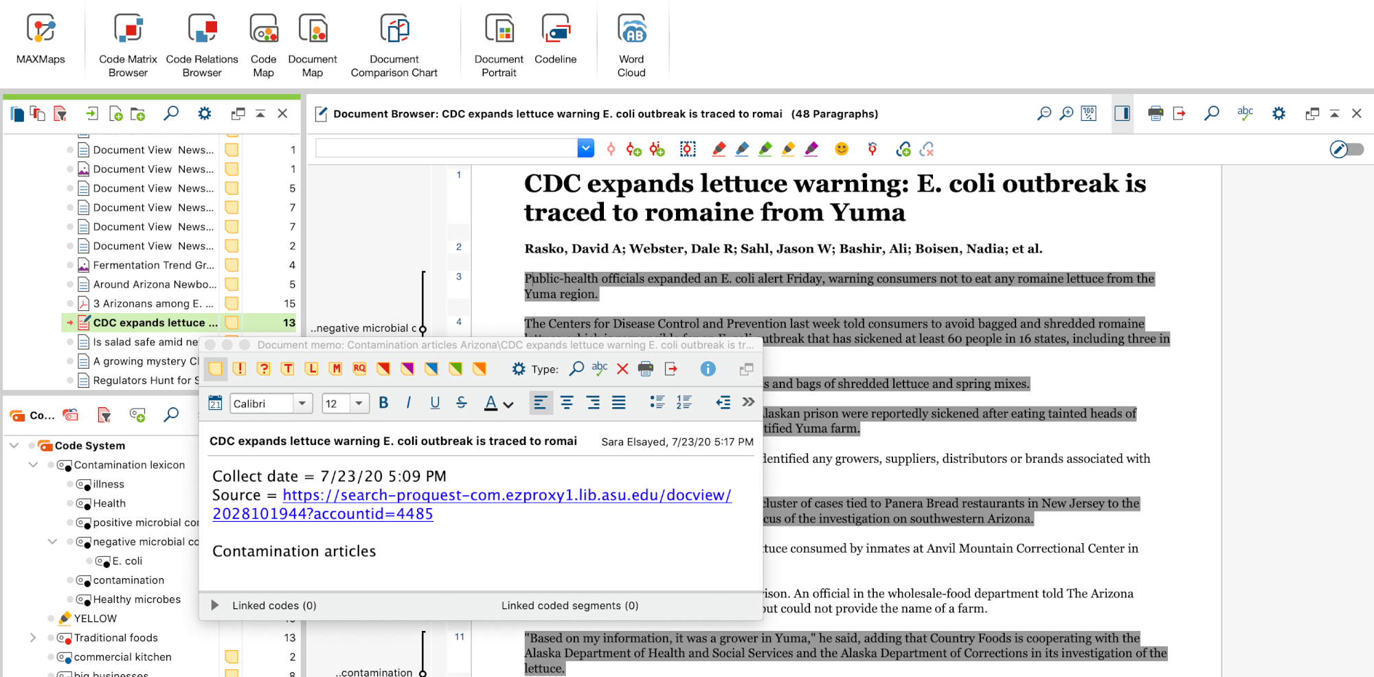 Screenshot from MAXQDA 2020 showing a website collected using the Web Collector.