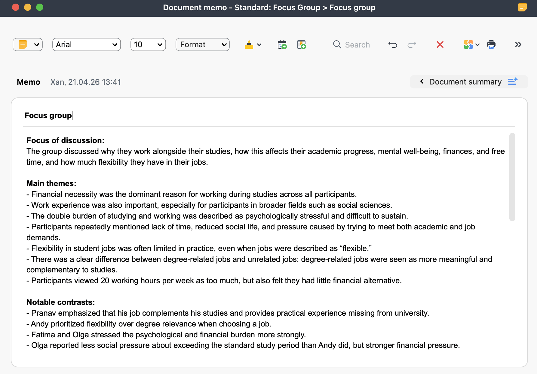 Focus Group Research: The Hot Debrief Document Memo