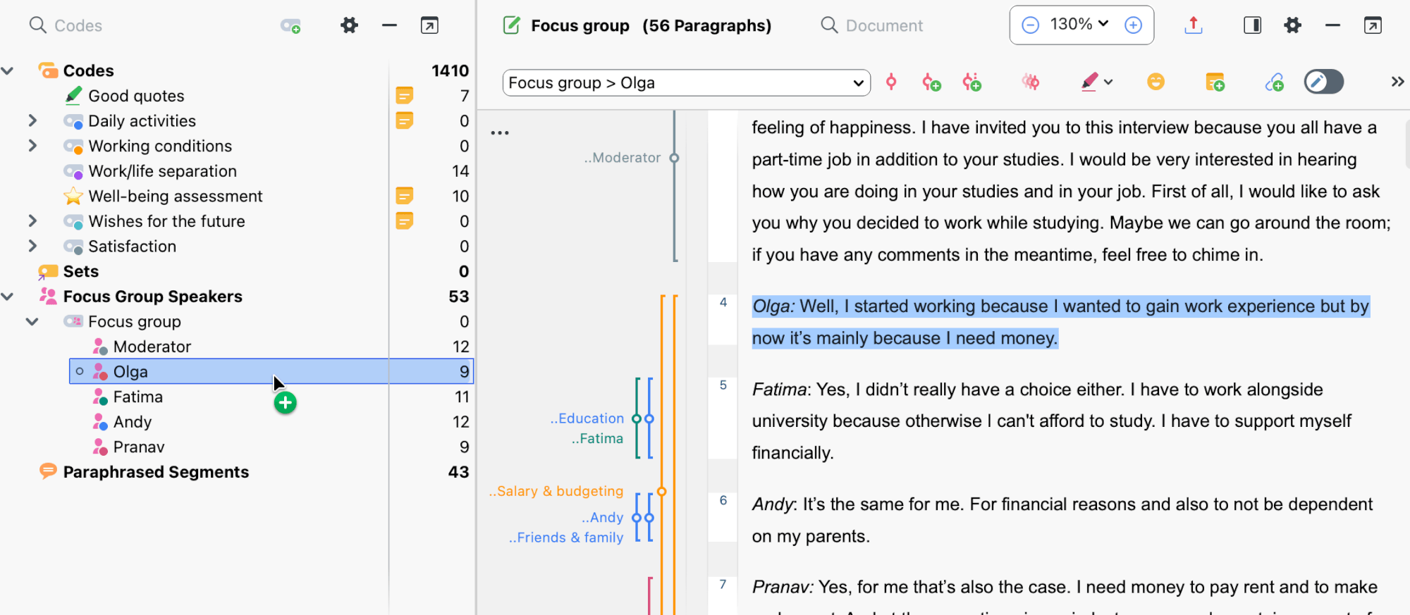 Focus Group Research: Coding a Segment in the Transcript