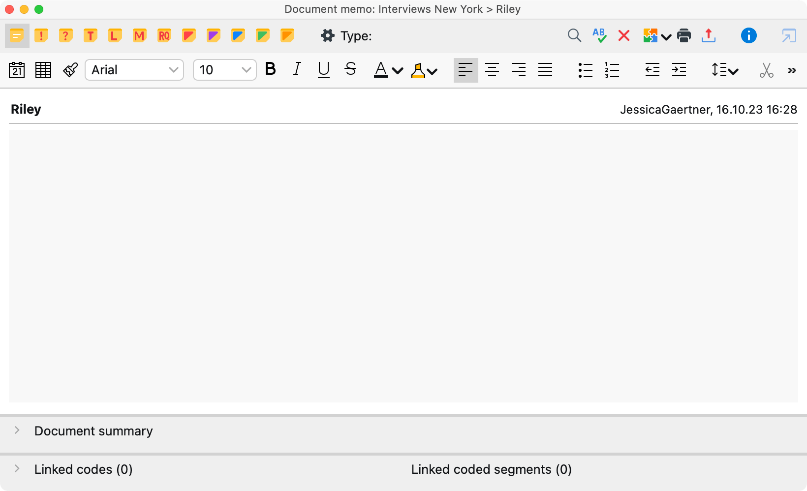 MAXQDA's Memo Dialogue Window MAXQDA's Memo Dialogue Window