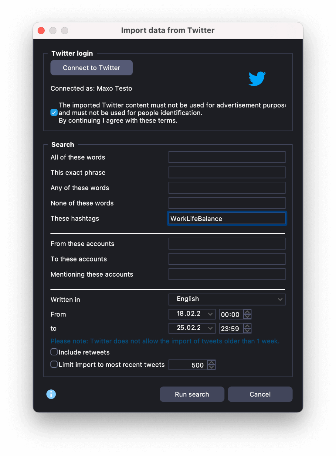 設置您的Twitter數據導入條件