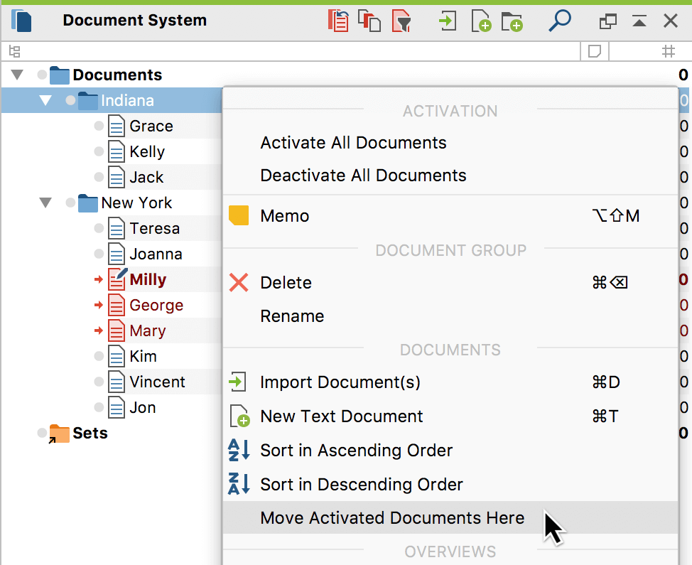 Move all activated documents to a document group at once Move all activated documents to a document group at once