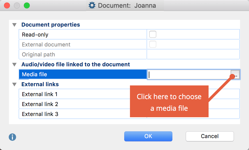 Assigning an audio/video file to a document. Assigning an audio/video file to a document.