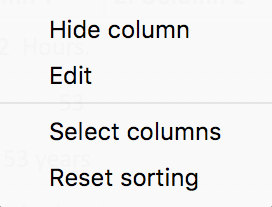 Context menu of a column header Context menu of a column header