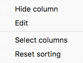 Context menu of a column header