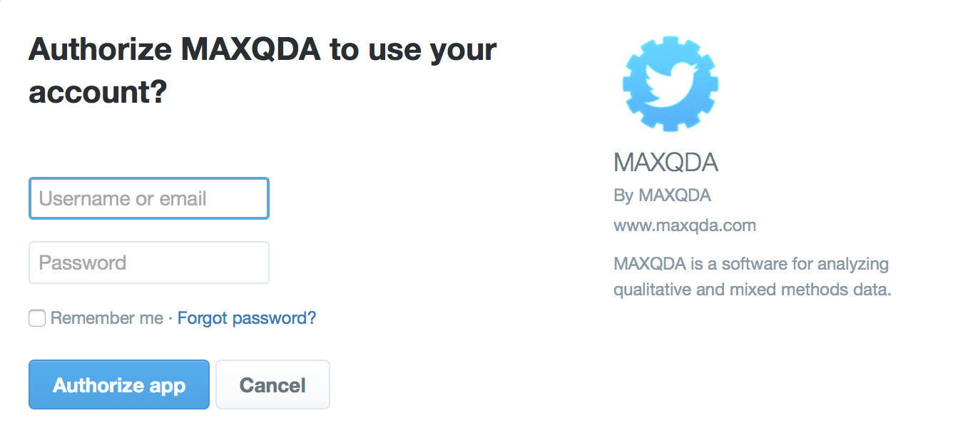 MAXQDA für Twitter autorisieren MAXQDA für Twitter autorisieren