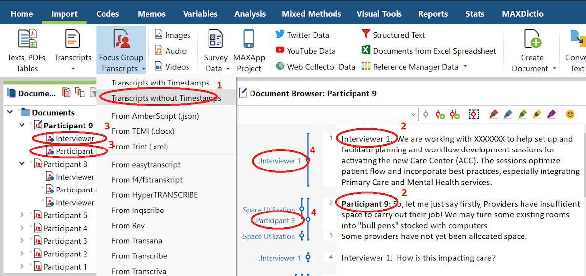 Import virtual focus group data without timestamps