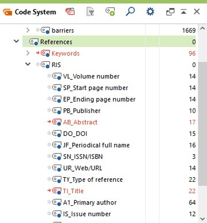 Imported literature data as codes in MAXQDA