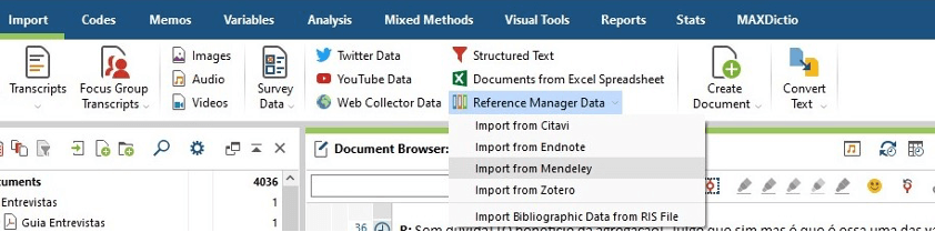Figure 3b - Importing bibliographic data from Mendeley to MAXQDA.