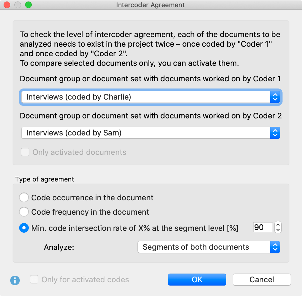 Options for testing intercoder agreement Options for testing intercoder agreement