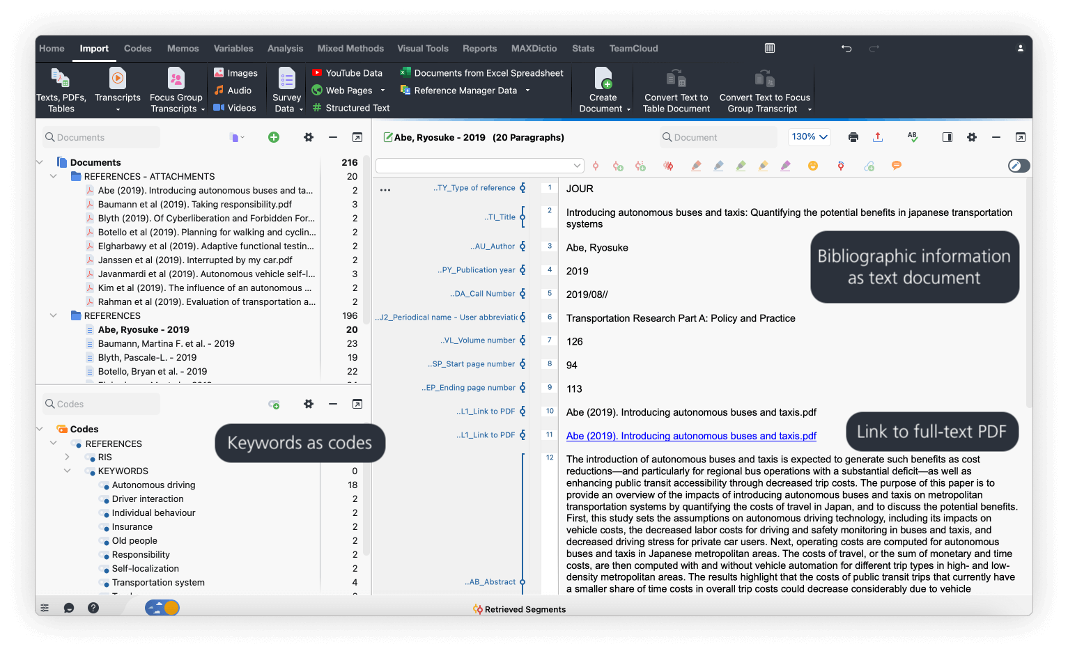 Literature Review with MAXQDA - User interface