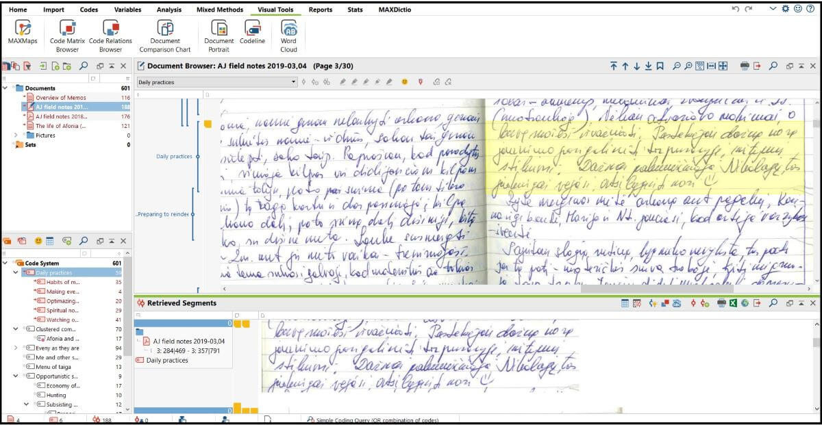 Ethnographic data analysis with MAXQDA: Loading and coding scanned field notes