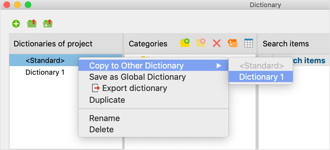 Copy search items from one dictionary to another Copy search items from one dictionary to another