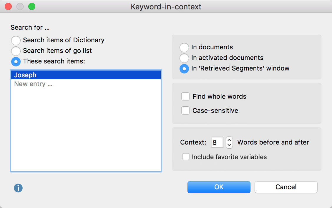 Set options for the keyword search Set options for the keyword search