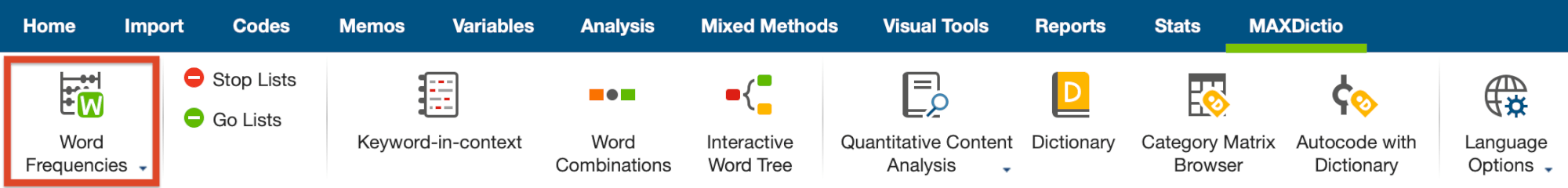 Start “Word frequencies” in MAXQDA