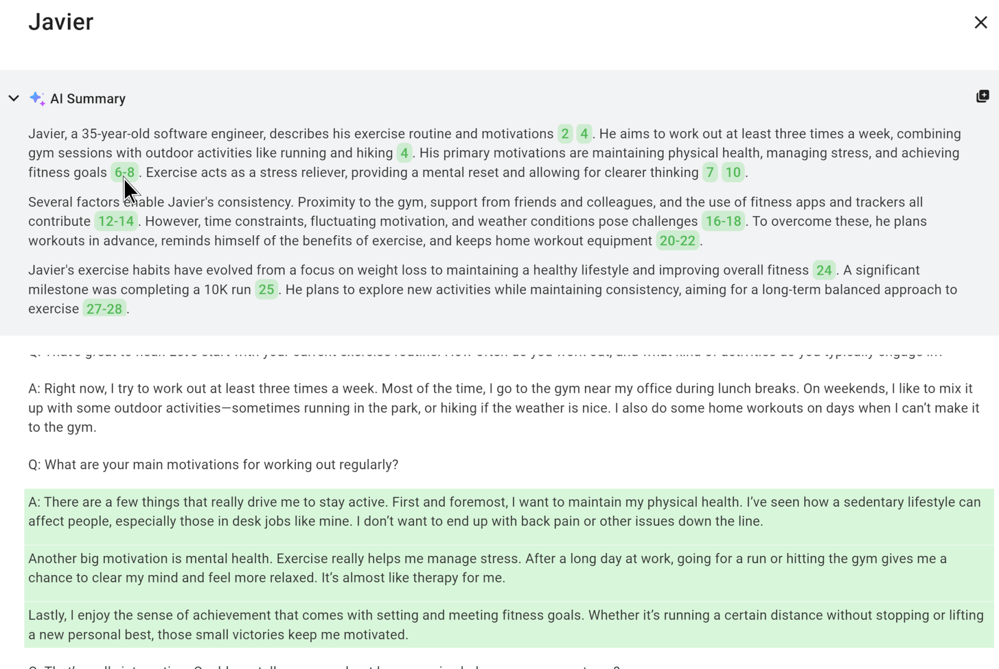 MAXQDA Tailwind: 'Document View' interactive references Screenshot of the 'Document View' with highlighted reference