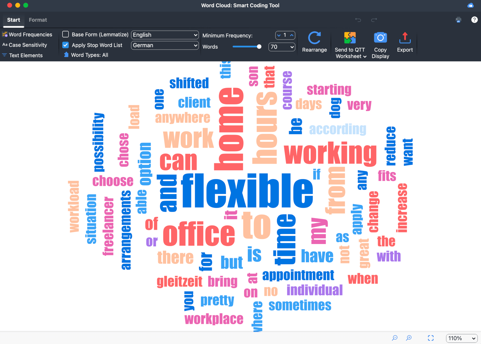 Filter answers that contain a search term from the word cloud