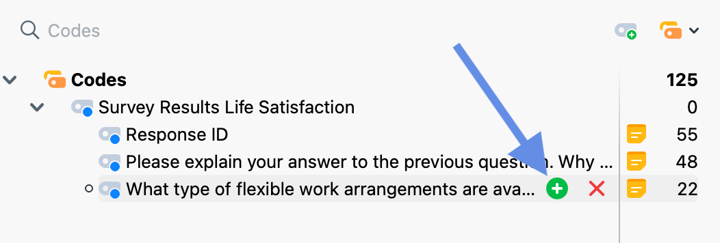 Add a new code by clicking on the green plus symbol