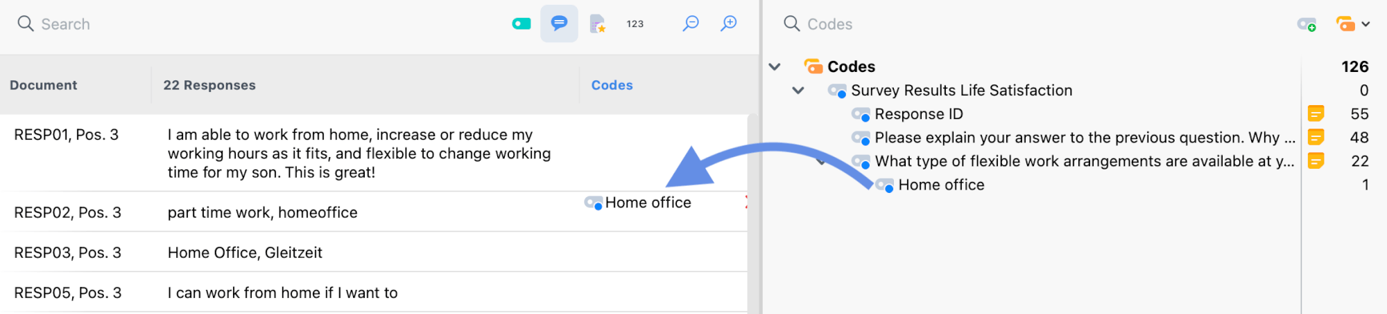 Assigning a code to part of a response