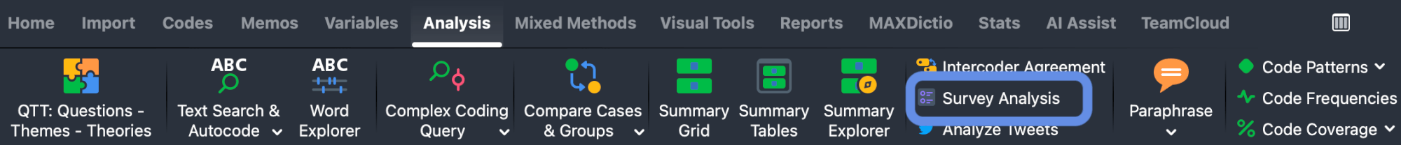 Screenshot showing the Analysis menu path