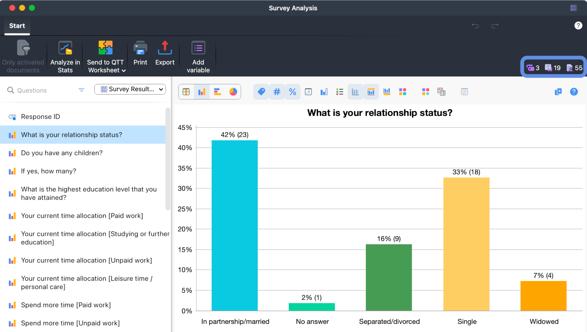 Screenshot showing the survey information in the main menu