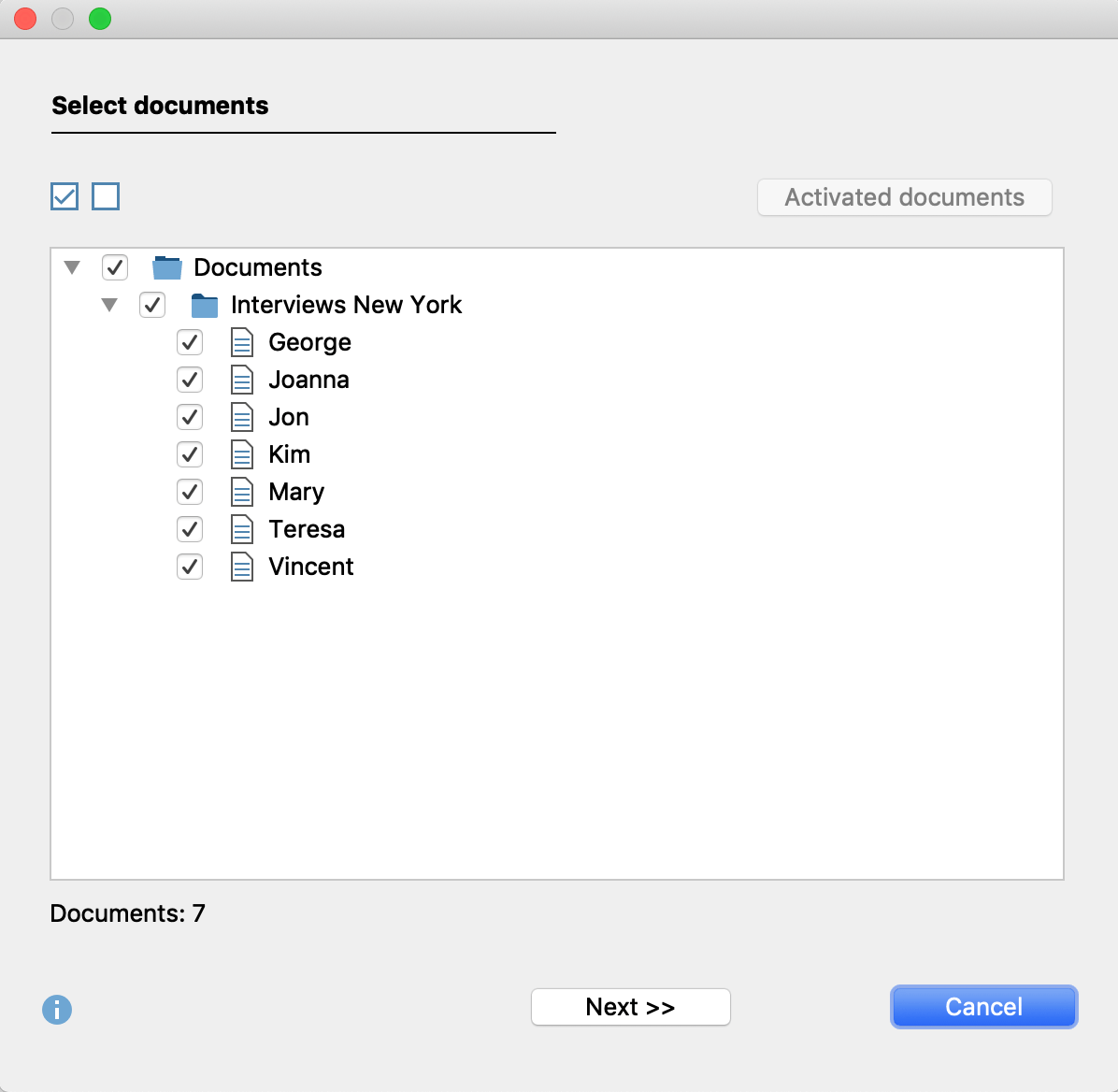 Select documents (left) Select documents (left)
