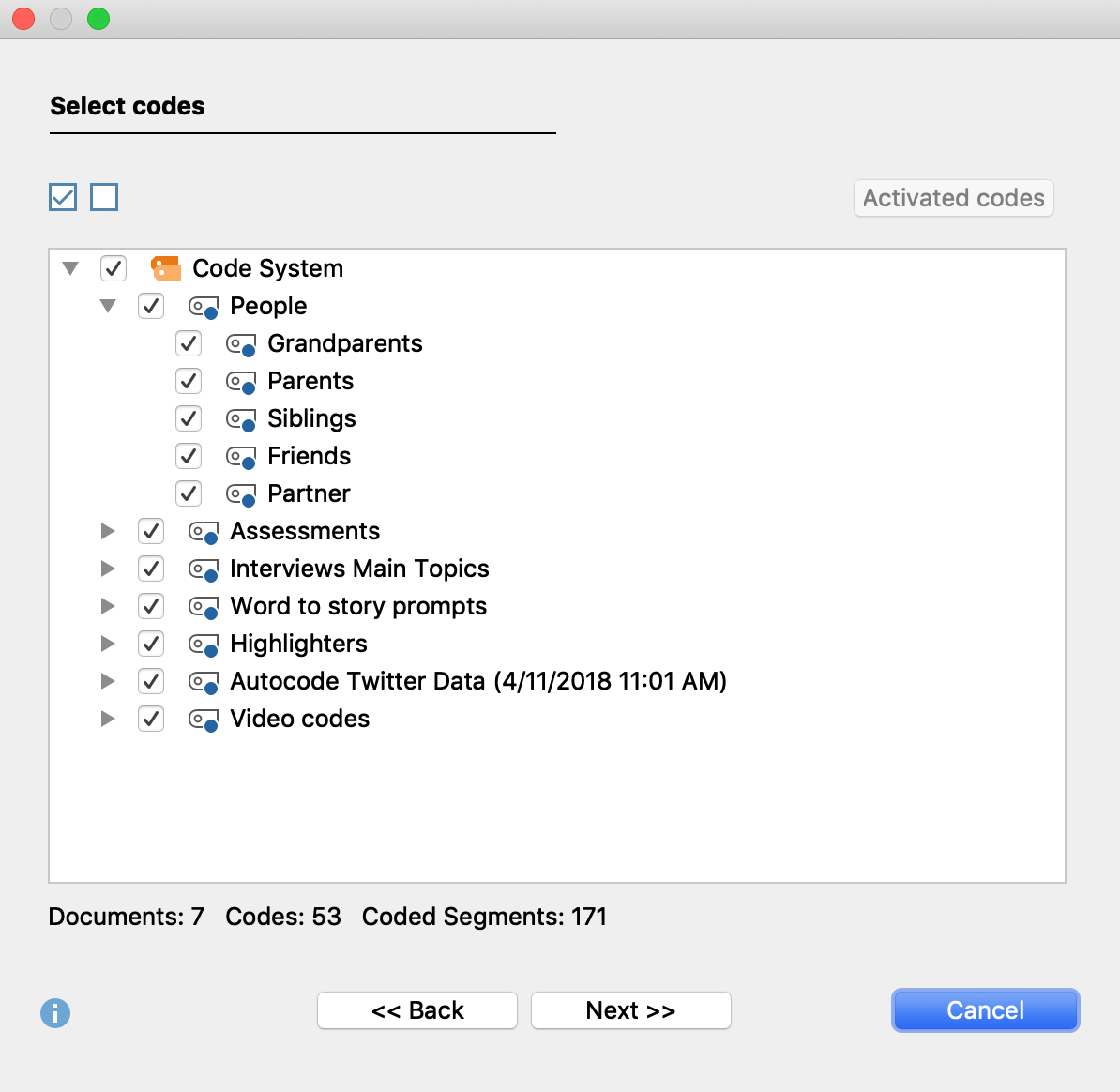 Select codes (right) Select codes (right)
