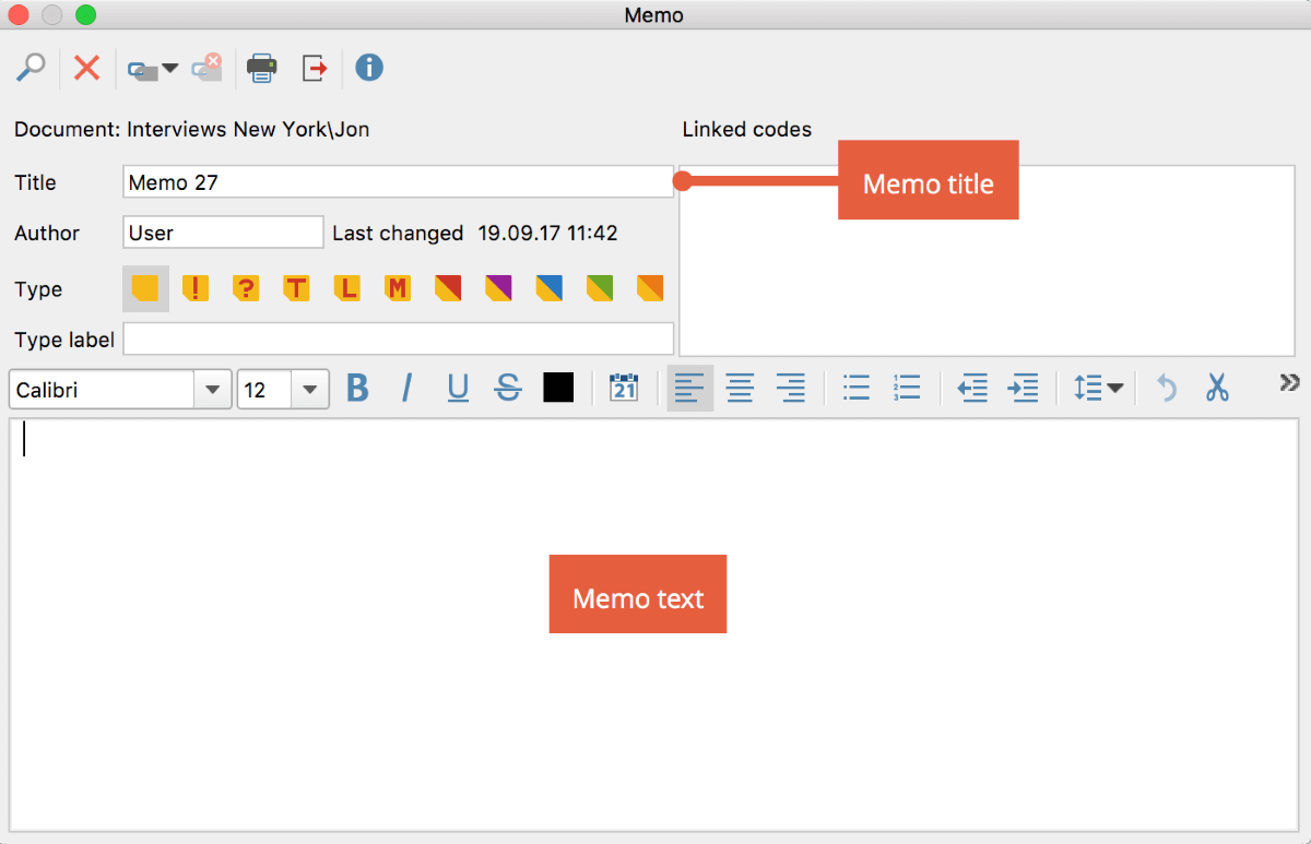 MAXQDA's Memo Dialogue Window MAXQDA's Memo Dialogue Window