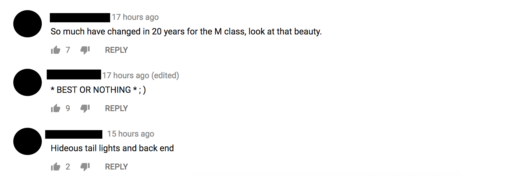 Example for comments on an ad that was uploaded on YouTube