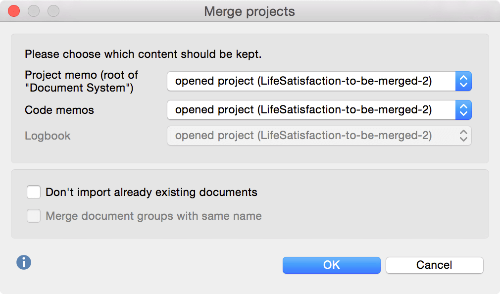 Merging two projects with MAXQDA