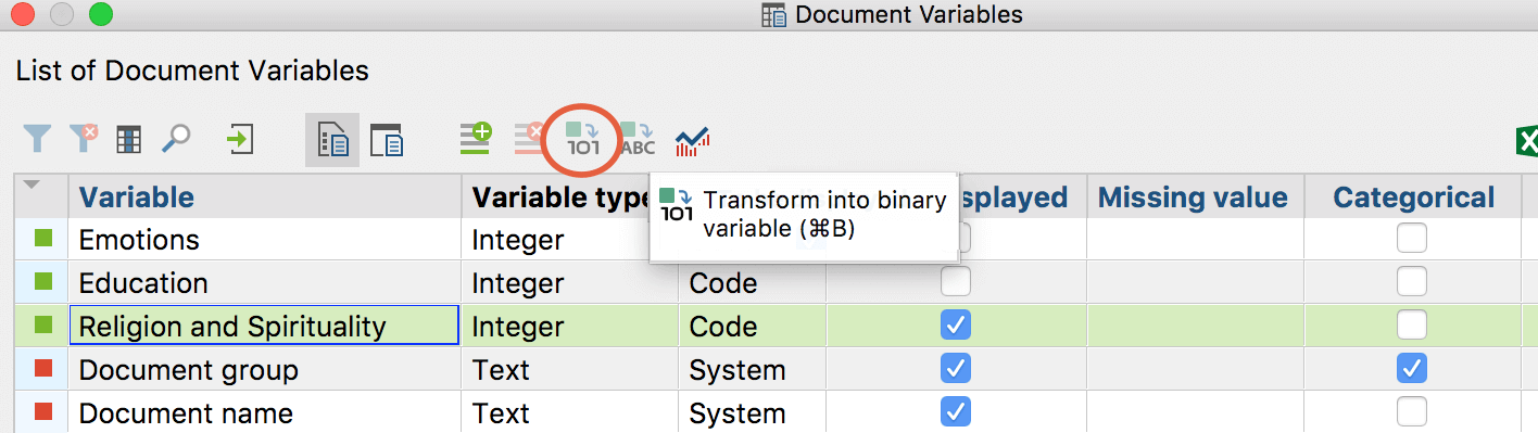 Transform into binary variable Transform into binary variable