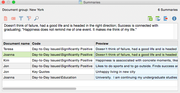 Overview of summaries