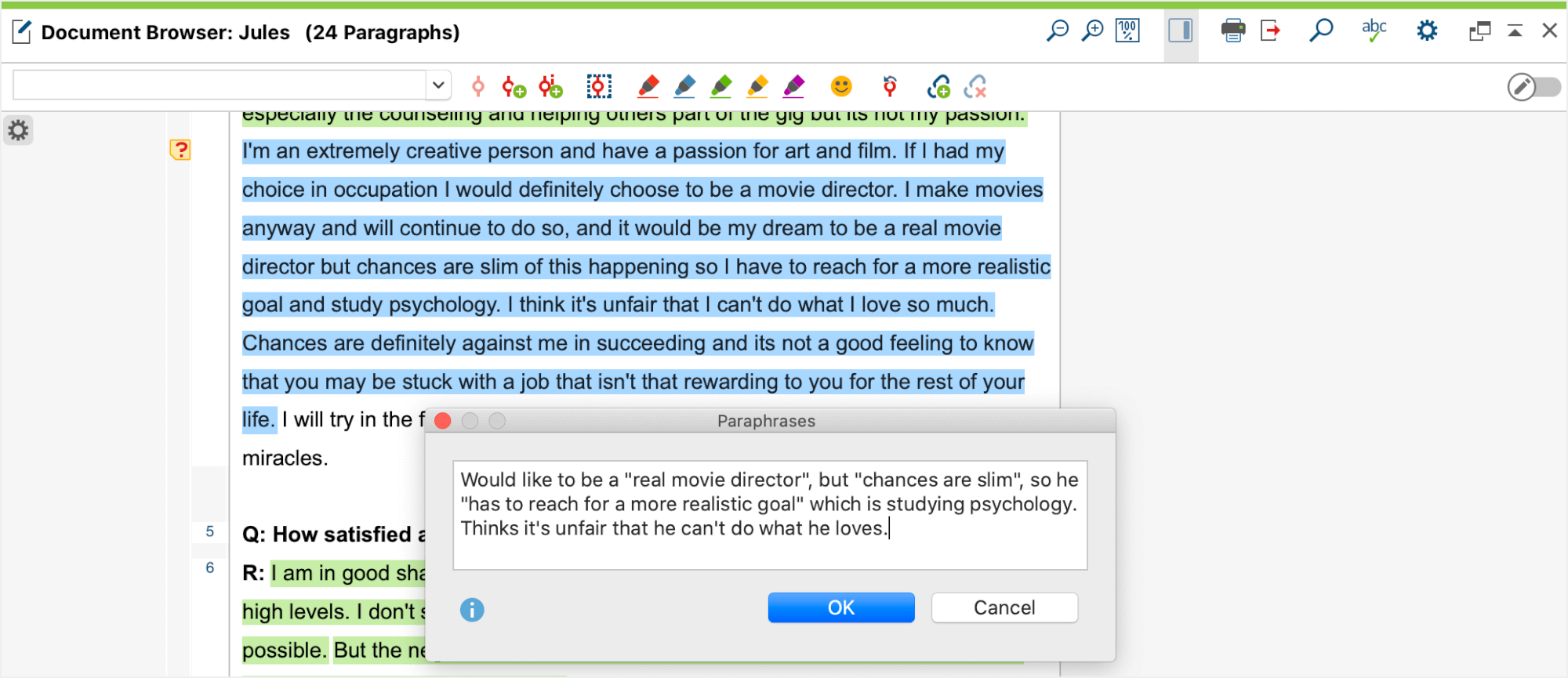 Paraphrasing window Paraphrasing window