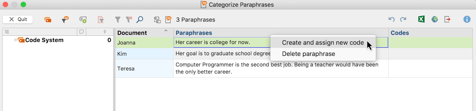 Selecting a function from the context menu of a paraphrase Selecting a function from the context menu of a paraphrase