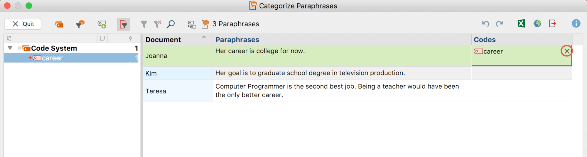 Removing a category assigned to a paraphrase