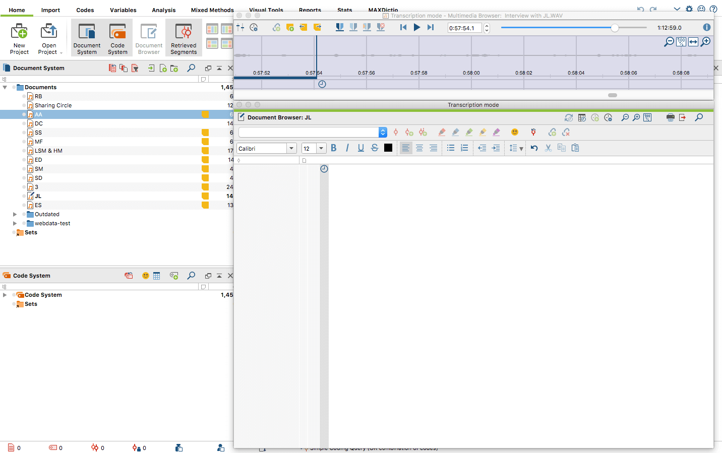 Transcribing audio-recorded interviews in the Multimedia Browser